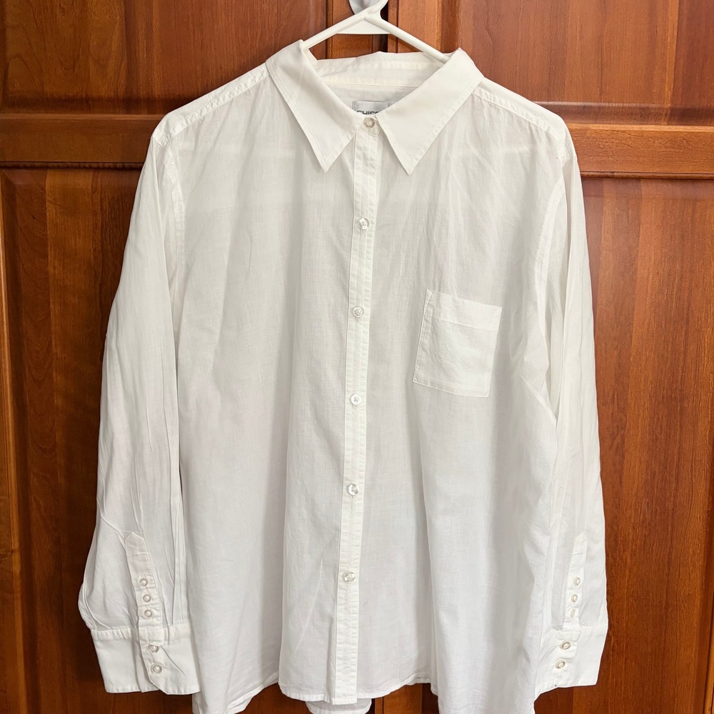 Chicos White 100% Cotton Semi Sheer Button Down Shirt Long Sleeve chicos 3/ XL